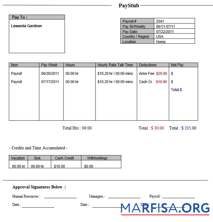 Downloadable WAH PBC Paystub template